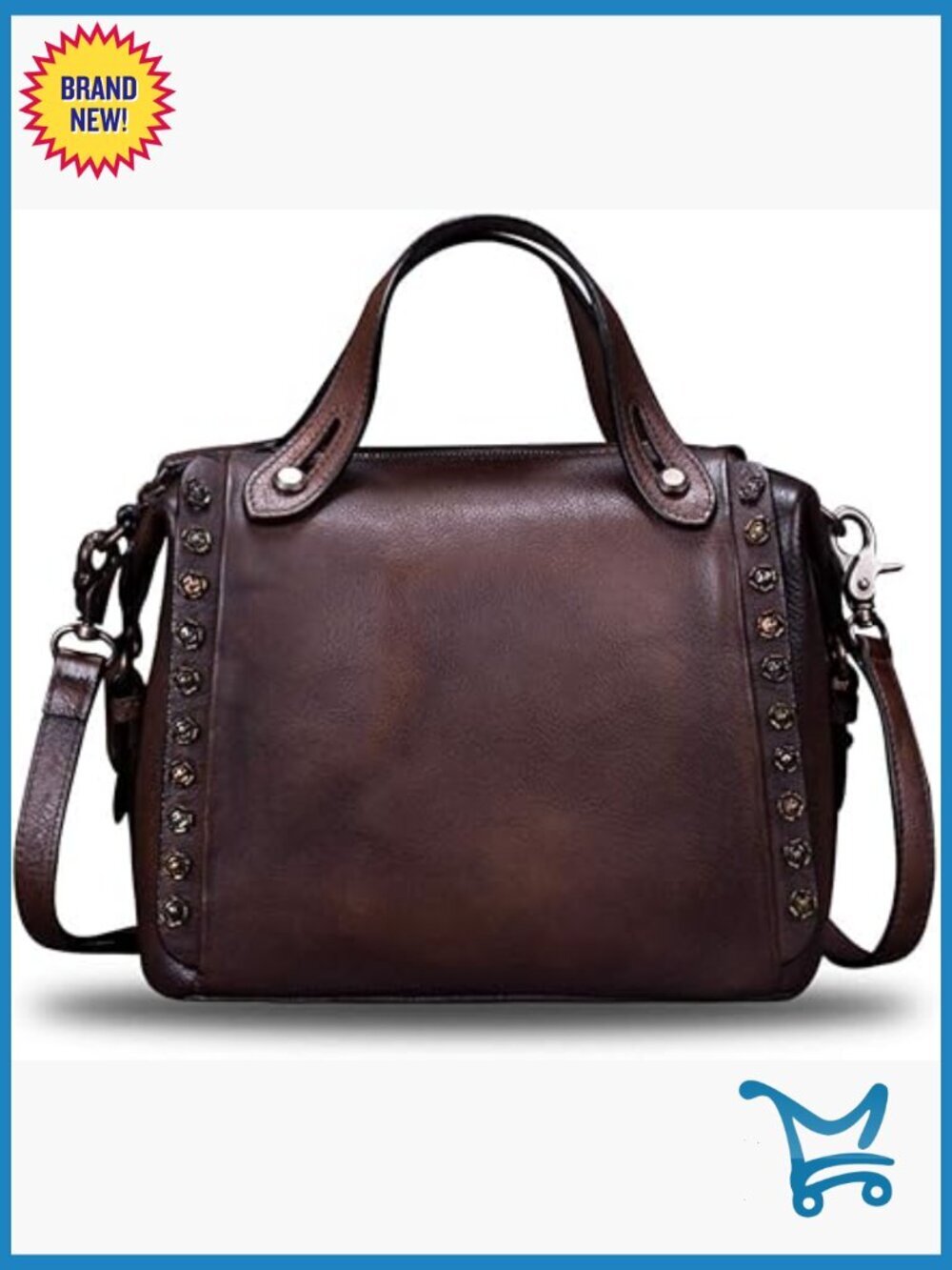 Genuine Leather Satchel Shoulder Bag Crossbody Purse with Adjustable Strap